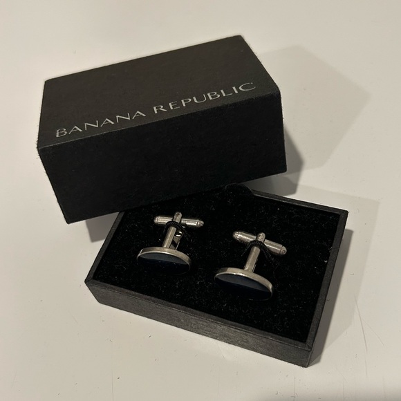 Banana Republic Silver Tone Polar Blue Domed Enamel Cuff Links - Picture 3 of 6